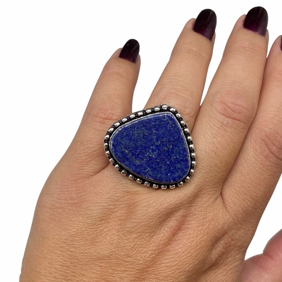 Lapis Lazuli Ring Size 6 925 Sterling Silver Overlay Blue Natural Stone - Picture 3 of 5
